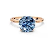 Solitaire Engagement Ring Setting for Fancy Blue Round Cut Center with Straight Thin Band and Prong Head in Rose Gold