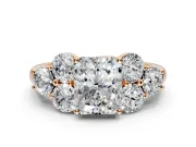 Cluster Engagement Ring Setting for Radiant Cut Center with Round Cut Accent Frame and Prong Head in Rose Gold