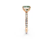Solitaire Engagement Ring Setting for Fancy Green Radiant Cut Center with Micro Pave Band and Prong Head in Rose Gold