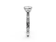 Solitaire Engagement Ring Setting for Princess Cut Center with Milgrain X Pattern Band and Prong Head in Platinum