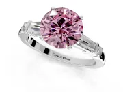 Bar-Set Engagement Ring Setting for Fancy Pink Round Cut Center with Tapered Baguette Accents and Prong Head in Platinum