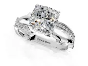 Solitaire Engagement Ring Setting for Cushion Cut Center with Pave and Plain Crossover Band and Prong Head in White Gold