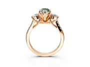 3 Stone Engagement Ring Setting for Fancy Green Marquise Center with Crossover Basket, Pave Band and Prong Head in Rose Gold
