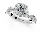 Solitaire Engagement Ring Setting for Round Cut Center with Bar-Station Pave Twist and Prong Head in Platinum