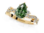 Solitaire Engagement Ring Setting for Fancy Green Pear-Shaped Center with Bar-Station Pave Twist and Prong Head in Yellow Gold