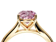Solitaire Engagement Ring Setting for Fancy Pink Cushion Cut Center with Narrow Cathedral Band and Prong Head in Yellow Gold