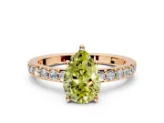 Solitaire Engagement Ring Setting for Fancy Yellow Pear-Shaped Center with Round Cut Pave Band and Prong Head in Rose Gold