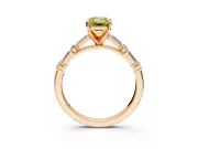 Baguette Engagement Ring Setting for Fancy Yellow Emerald Cut Center with Alternating Bar-Set Band and Prong Head in Rose Gold