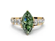 Solitaire Engagement Ring Setting for Fancy Green Marquise Center with Graduated Shared Prongs and Prong Head in Yellow Gold