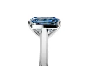 Solitaire Engagement Ring Setting for Fancy Blue Emerald Cut Center with Flat-Sided Plain Band and Prong Head in White Gold