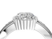Halo Engagement Ring Setting for Cushion Cut Center with Wide Band, Inlaid Accent Row and Prong Head in White Gold