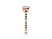 Solitaire Engagement Ring Setting for Fancy Pink Princess Cut Center with Large Accent Band and Prong Head in Yellow Gold