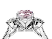 3 Stone Engagement Ring Setting for Fancy Pink Oval Center with Crossover Basket, Pave Band and Prong Head in Sterling Silver
