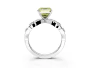 Solitaire Engagement Ring Setting for Fancy Yellow Asscher Cut Center with Criss-Cross Accent Band and Prong Head in White Gold