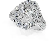 Large Accent Halo Engagement Ring Setting for Oval Center with Pave Split Shank and Prong Head in Platinum