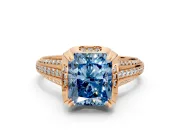 Solitaire Engagement Ring Setting for Fancy Blue Radiant Cut Center with Accented Split Shank and Prong Head in Rose Gold