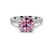 Solitaire Engagement Ring Setting for Fancy Pink Round Cut Center with Widening Pave Band and Claw Prong Head in Sterling Silver