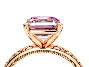 Solitaire Engagement Ring Setting for Fancy Pink Asscher Cut Center with XO Engraved Band and Prong Head in Rose Gold