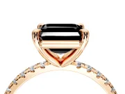 Solitaire Engagement Ring Setting for Fancy Black Asscher Cut Center with Fine Pave Narrow Band and Prong Head in Rose Gold