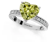 Milgrain Pave Engagement Ring Setting for Fancy Yellow Heart-Shaped Center with Accent Band and Prong Head in Sterling Silver