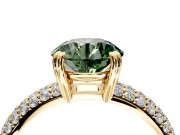 Solitaire Engagement Ring Setting for Fancy Green Round Cut Center with Multi-Row Pave Accents and Basket Head in Yellow Gold