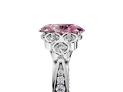 Cluster Engagement Ring Setting for Fancy Pink Oval Center with Bezel Accent Clusters and Prong Head in White Gold