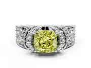 Pave Engagement Ring Setting for Fancy Yellow Cushion Cut Center with Curved Accent Rows, Openwork and Prong Head in Platinum