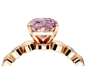 Solitaire Engagement Ring Setting for Fancy Pink Cushion Cut Center with Beaded Bezel Station Band and Prong Head in Rose Gold