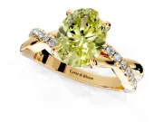 Solitaire Engagement Ring Setting for Fancy Yellow Oval Center with Half-Pave Crossover Band and Prong Head in Yellow Gold