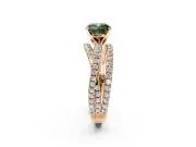 Solitaire Engagement Ring Setting for Fancy Green Cushion Cut Center with Woven 3-Strand Pave Band and Prong Head in Rose Gold