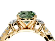 3 Stone Engagement Ring Setting for Fancy Green Cushion Cut Center with Pave Split Shank and Prong Head in Yellow Gold