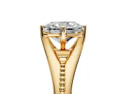 Solitaire Engagement Ring Setting for Radiant Cut Center with Milgrain Cathedral Band and Prong Head in Yellow Gold