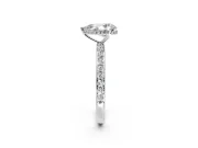Hidden Halo Engagement Ring Setting for Pear-Shaped Center with Pave Band and Prong Head in Platinum