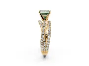 Solitaire Engagement Ring Setting for Fancy Green Princess Cut Center with Woven 3-Strand Pave Band and Prong Head in Yellow Gold