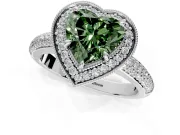 Milgrain Halo Engagement Ring Setting for Fancy Green Heart-Shaped Center with Three-Sided Pave Band and Prong Head in Platinum