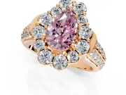 Large Accent Halo Engagement Ring Setting for Fancy Pink Pear-Shaped Center with Pave Split Shank and Prong Head in Rose Gold
