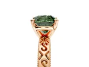 Solitaire Engagement Ring Setting for Fancy Green Cushion Cut Center with Scrollwork Band and Prong Head in Rose Gold