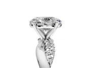 Solitaire Engagement Ring Setting for Oval Center with Pave and Plain Crossover and Basket Head in Platinum