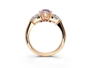 3 Stone Engagement Ring Setting for Fancy Pink Marquise Center with Large Pear-Shaped Accents and Prong Head in Rose Gold