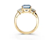 3 Stone Engagement Ring Setting for Fancy Blue Asscher Cut Center with Matching Side Accents and Prong Head in Yellow Gold