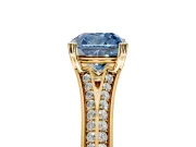 Solitaire Engagement Ring Setting for Fancy Blue Cushion Cut Center with Pave Rail Split Shank and Prong Head in Yellow Gold