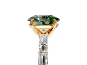 Baguette Engagement Ring Setting for Fancy Green Oval Center with Alternating Bar-Set Band and Prong Head in Yellow Gold