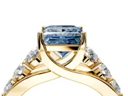 Solitaire Engagement Ring Setting for Fancy Blue Princess Cut Center with Graduated Shared Prongs and Prong Head in Yellow Gold