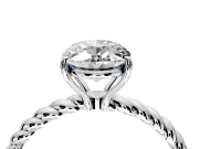 Solitaire Engagement Ring Setting for Oval Center with Plain Twisted Rope Band and Prong Head in Sterling Silver