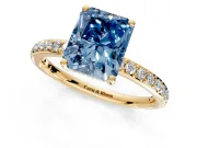 Solitaire Engagement Ring Setting for Fancy Blue Radiant Cut Center with Fine Pave Band and Prong Head in Yellow Gold