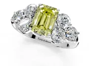 Cluster Engagement Ring Setting for Fancy Yellow Emerald Cut Center with Round Cut Accent Frame and Prong Head in Sterling Silver