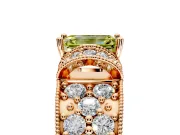 Pave Engagement Ring Setting for Fancy Yellow Emerald Cut Center with Curved Accent Rows, Openwork and Prong Head in Rose Gold