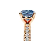 Solitaire Engagement Ring Setting for Fancy Blue Cushion Cut Center with Milgrain-Edged Pave Band and Prong Head in Rose Gold