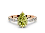 Baguette Engagement Ring Setting for Fancy Yellow Pear-Shaped Center with Alternating Bar-Set Band and Prong Head in Rose Gold