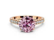 Solitaire Engagement Ring Setting for Fancy Pink Round Cut Center with Partway Pave Band and Prong Head in Rose Gold